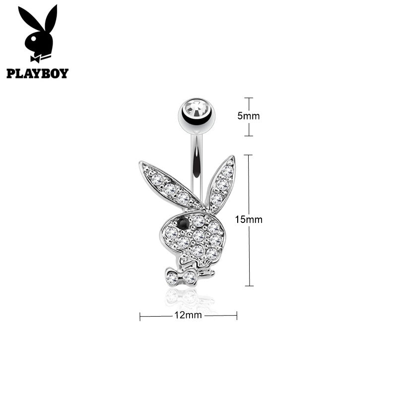 Clear Crystal Paved Playboy Bunny Belly Button Navel Ring - Silver-Belly Ring, Body Piercing Jewellery, Crystal-BJ0335-S_New-Glitters