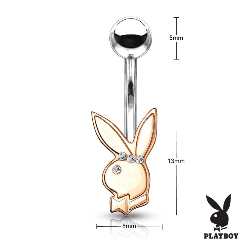 Playboy Bunny with Clear Gem Eye Belly Button Navel Ring - Rose Gold-Belly Ring, Body Piercing Jewellery, Crystal-BJ0336-RG_New-Glitters