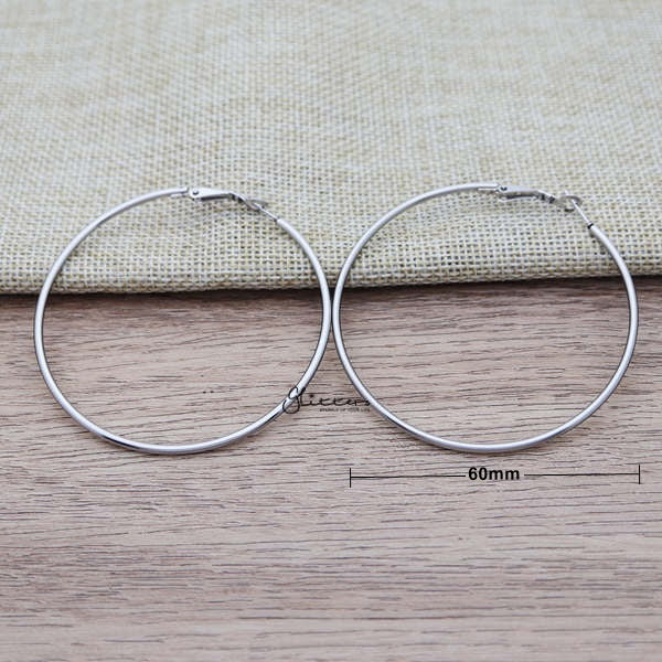 Stainless Steel Plain Wire Circle Hoop Women's Earrings - Silver-earrings, Hoop Earrings, Huggie Earrings, Jewellery, Stainless Steel, Women's Earrings, Women's Jewellery-ER0080-S-04_New-Glitters