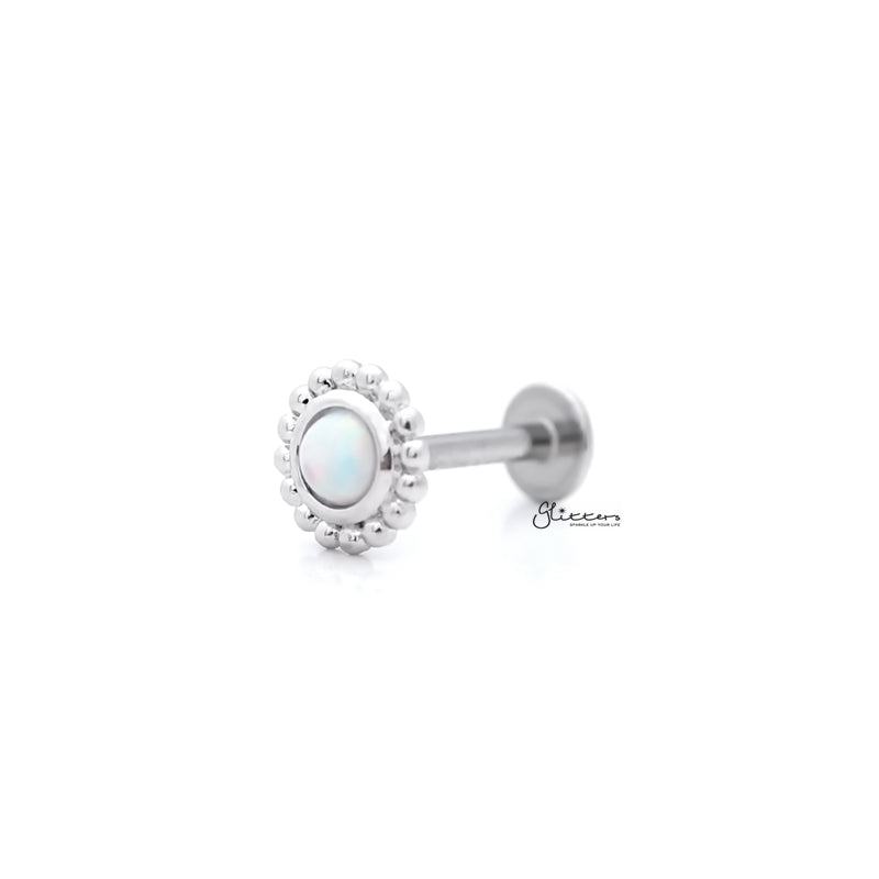 Opal White Tragus Barbell - Ball End | Flat Back-Body Piercing Jewellery, Cartilage, Flat back, Jewellery, Tragus, Women's Earrings, Women's Jewellery-FP0020-Opal-wt-flat_01-Glitters