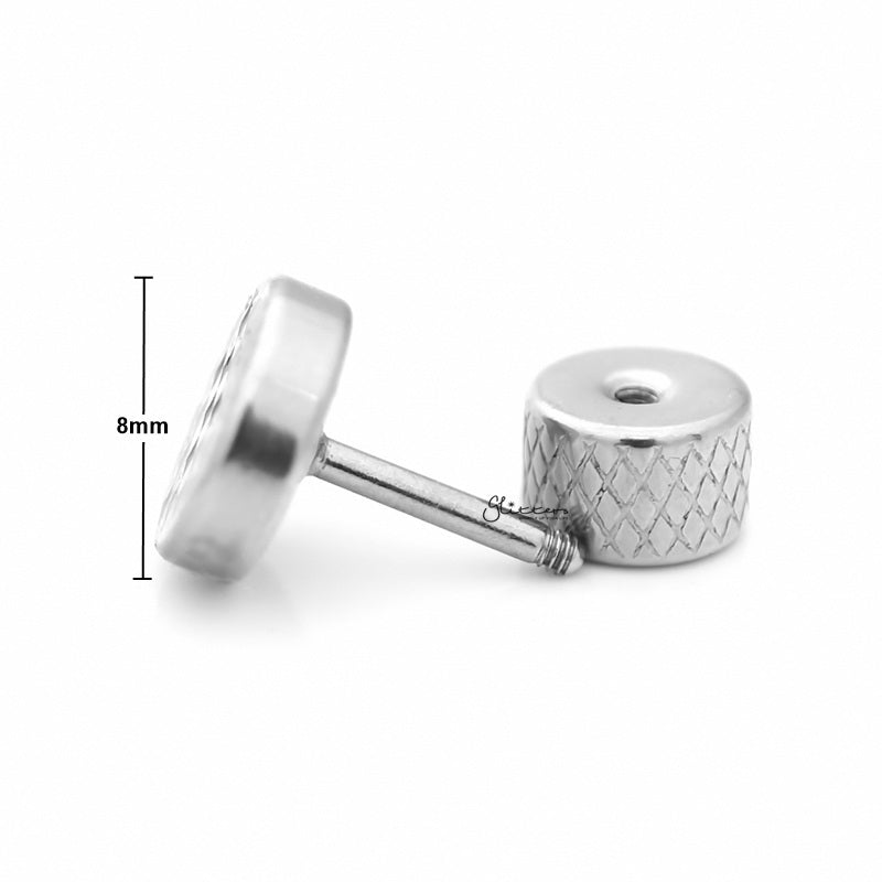 Round Checkerboard Fake Plug Earring - Silver-Body Piercing Jewellery, earrings, Fake Plug, Jewellery, Men's Earrings, Men's Jewellery, Stainless Steel-FP0160-S1_1_New-Glitters