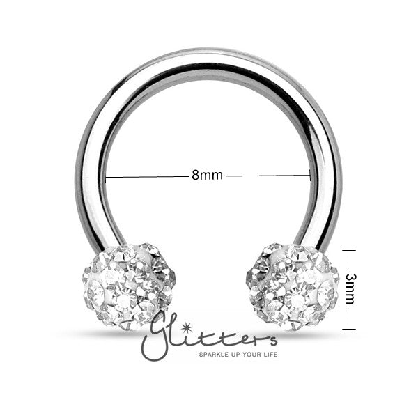 White Crystal Paved Ferido Balls Surgical Steel Circular Horseshoe Barbell-Body Piercing Jewellery, Horseshoe, Out of stock, Septum Ring-HS31-C1_New-Glitters