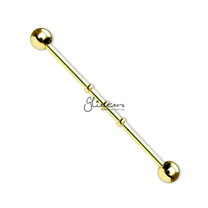Triple Notched Titanium Ion Plated over Surgical Steel Balls Industrial Barbells-Black | Gold | Rainbow-Body Piercing Jewellery, Industrial Barbell-IB0002-3DOTS-3-Glitters