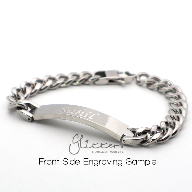Stainless Steel Men's ID Bracelet with A Cubic Zirconia Stone + Engraving-Engraved Bracelet, Engraving, Personalized-IMG_0296_e4a93691-228a-4c98-9d23-598b0c8f1802-Glitters