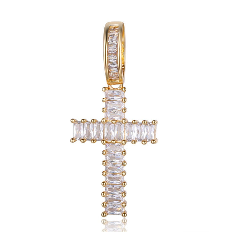 Baguette Diamond Cross Pendant - Gold-Hip Hop, Hip Hop Pendant, Iced Out, Jewellery, Men's Necklace, Necklaces, Pendants, Women's Jewellery, Women's Necklace-NK1045-G-800-Glitters