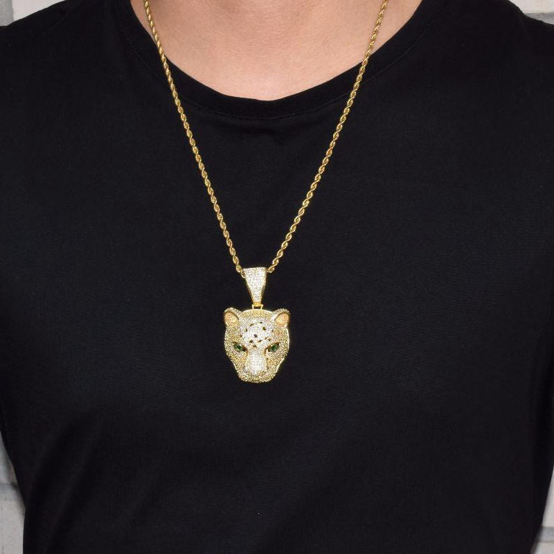 Iced Out Leopard Pendant - Gold-Hip Hop, Hip Hop Pendant, Iced Out, Men's Necklace, Necklaces, Pendants-NK1085-M_cc369d97-4743-44bc-b0b8-5c0d36e84dd0-Glitters