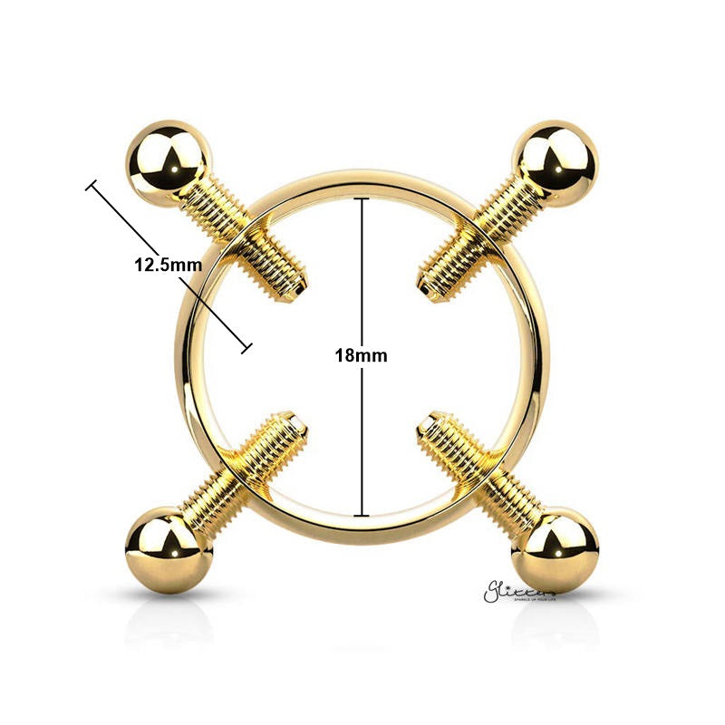 穴を開けない調節可能なニップル クランプ、ネジ 4 本付き - ゴールド