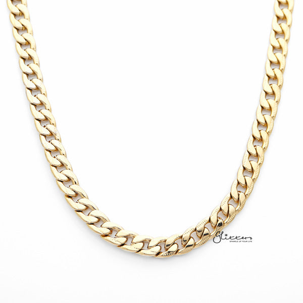 18K Gold I.P Stainless Steel Pattern Link Chain Men's Necklaces - 7mm width | 61cm length-Chain Necklaces, Jewellery, Men's Chain, Men's Jewellery, Men's Necklace, Necklaces, Stainless Steel, Stainless Steel Chain-SC0049-Glitters