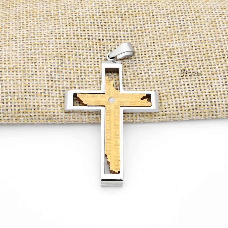 Stainless Steel Cross Pendant with CZ - Gold-Cubic Zirconia, Jewellery, Men's Jewellery, Men's Necklace, Necklaces, Pendants, Stainless Steel, Stainless Steel Pendant-SP0305-G1_800-Glitters