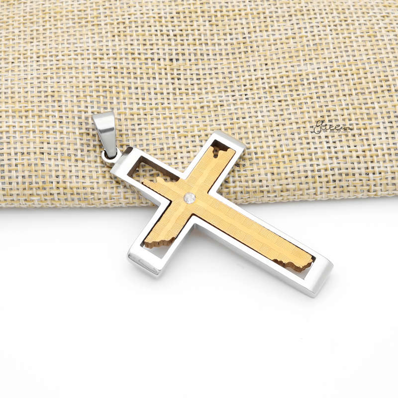 Stainless Steel Cross Pendant with CZ - Gold-Cubic Zirconia, Jewellery, Men's Jewellery, Men's Necklace, Necklaces, Pendants, Stainless Steel, Stainless Steel Pendant-SP0305-G2_800-Glitters