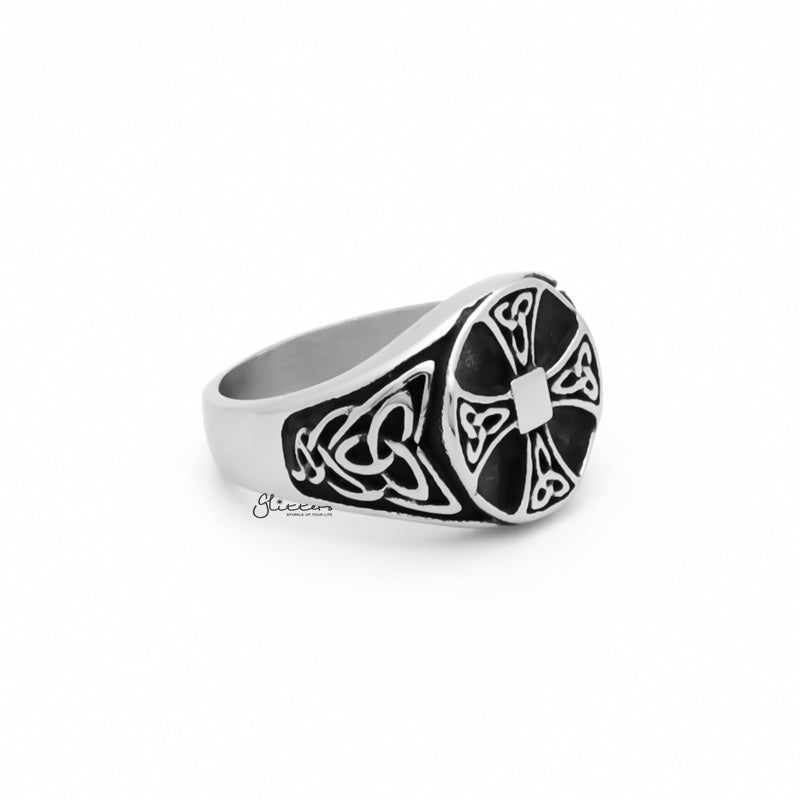Celtic Cross Stainless Steel Ring with Celtic Knot Symbols-Jewellery, Men's Jewellery, Men's Rings, Rings, Stainless Steel, Stainless Steel Rings-SR0301-3_1-Glitters