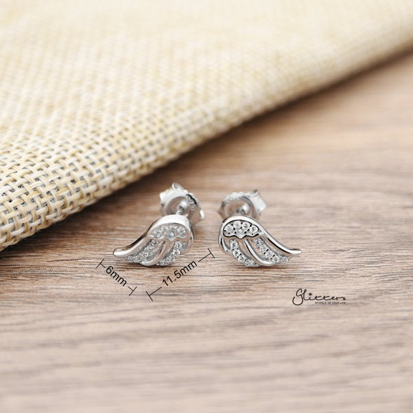 925 Sterling Silver CZ Angel Wings Stud Earrings-Cubic Zirconia, earrings, Jewellery, Stud Earrings, Women's Earrings, Women's Jewellery-SSE0109-01_600_New-Glitters