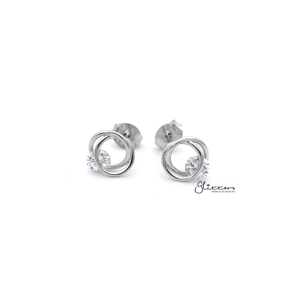 Women's Sterling Silver Hollow Circles with C.Z Stud Earrings-Cubic Zirconia, earrings, Jewellery, Stud Earrings, Women's Earrings, Women's Jewellery-SSE0259_01-Glitters