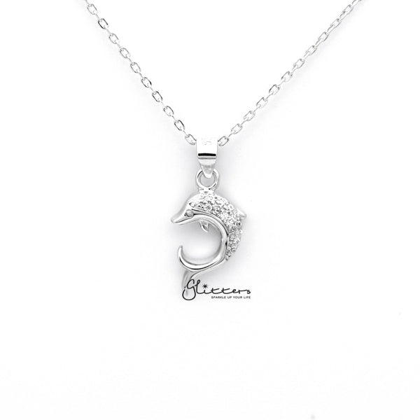 Sterling Silver C.Z Dolphin Women's Necklace-Cubic Zirconia, Jewellery, Necklaces, Sterling Silver Necklaces, Women's Jewellery, Women's Necklace-SSP0139_01-Glitters