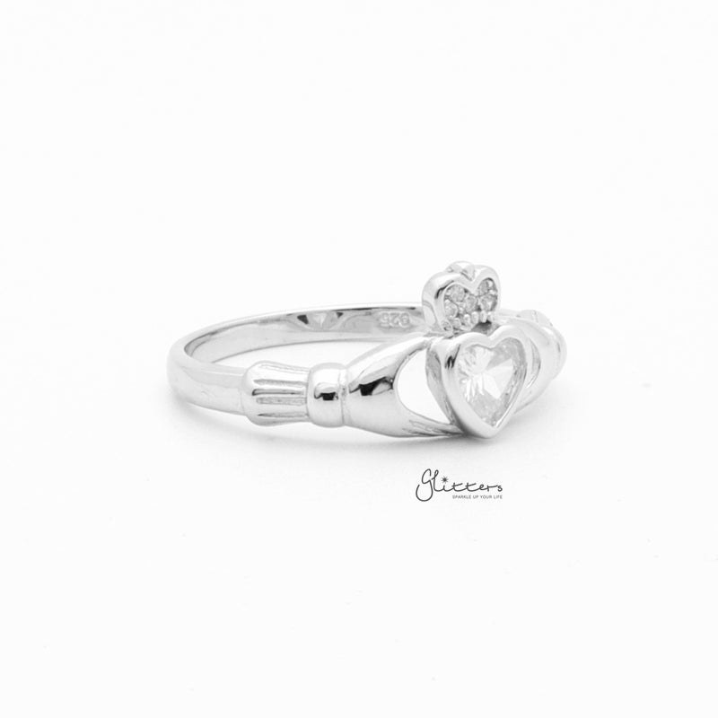 Sterling Silver CZ Claddagh Ring-Cubic Zirconia, Jewellery, Rings, Sterling Silver Rings, Women's Jewellery, Women's Rings-SSR0062-3_800-Glitters