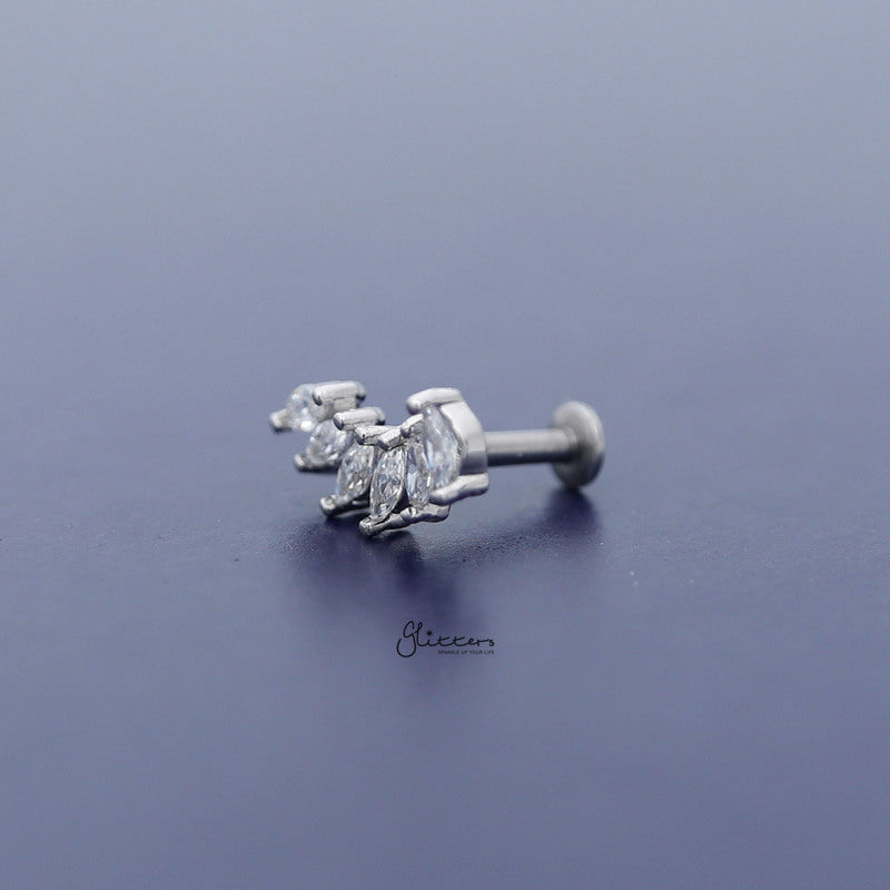 6 Marquise CZ Set Curve Top Cartilage/Tragus Flat Back Studs - Silver-Body Piercing Jewellery, Cartilage, Cubic Zirconia, Jewellery, Tragus, Women's Earrings, Women's Jewellery-TG0030-S-3_800-Glitters