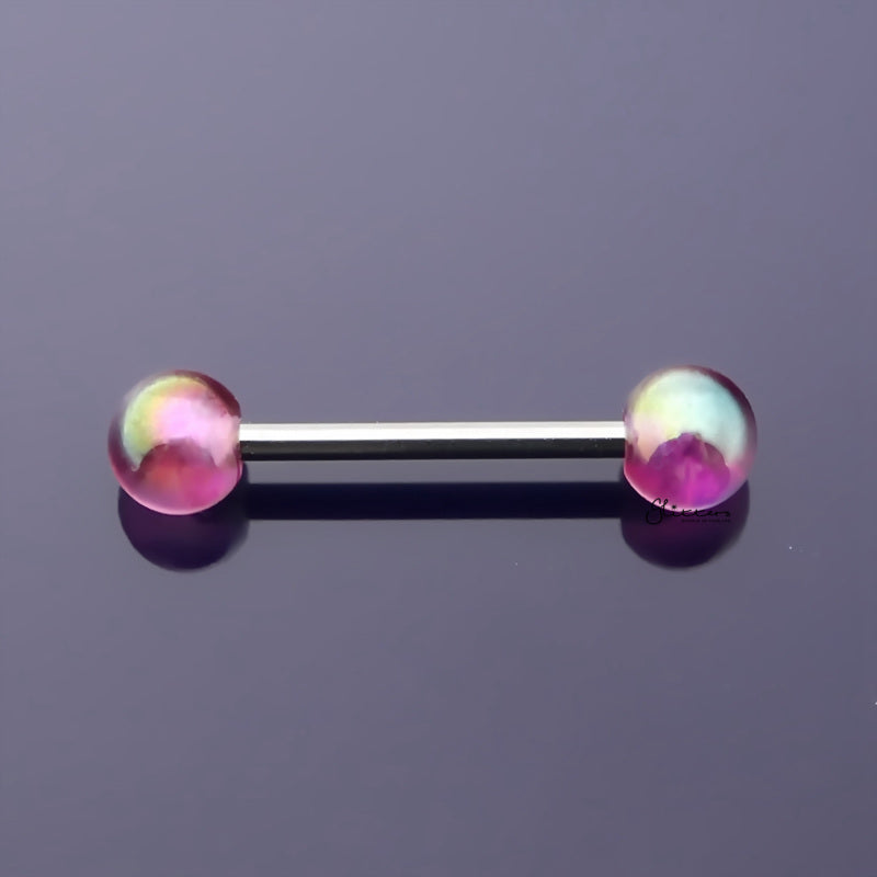 Metallic Aurora Borealis Coating Balls Tongue Barbell - Pink-Body Piercing Jewellery, Tongue Bar-TR0001-PURPLE-1_800-Glitters