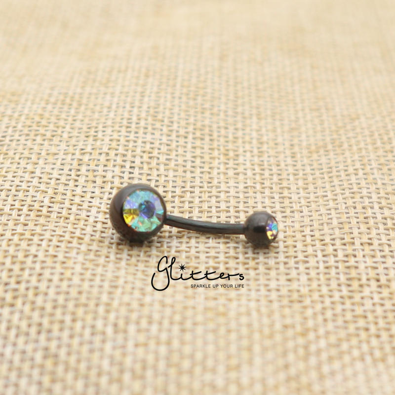 Black Titanium I.P Surgical Steel Double Gem Belly Button Ring - AB-Belly Ring, Body Piercing Jewellery-bj0059-08-Glitters