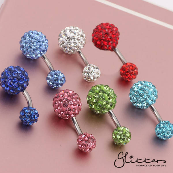 Crystal Cluster Ferido Double Disco Ball Navel Belly Button Ring-Red-Belly Ring, Body Piercing Jewellery-bj0204-w-Glitters