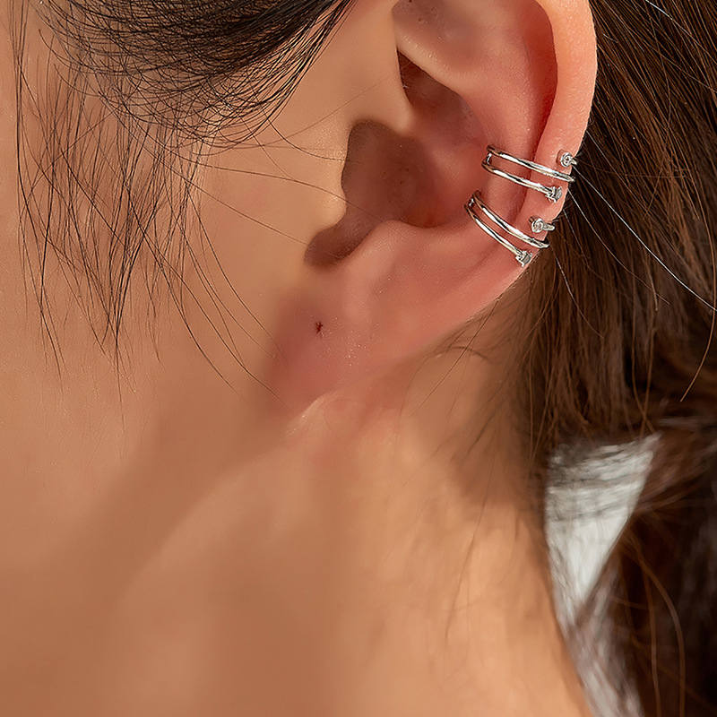 3 Lines Ear Cuff with Star and CZ - Gold-Body Piercing Jewellery, Cubic Zirconia, Ear Cuffs, earrings, Jewellery, Non-Pierced, Women's Earrings, Women's Jewellery-ec0094-sm_859ffae6-2c60-480e-a54c-b0ef2d4dcf1a-Glitters