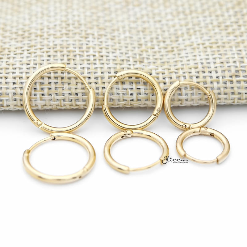 Stainless Steel Round Huggie Hoop Earrings - Gold-earrings, Hoop Earrings, Huggie Earrings, Jewellery, Men's Earrings, Men's Jewellery, Stainless Steel, Women's Earrings, Women's Jewellery-er1474-G-a_01-Glitters