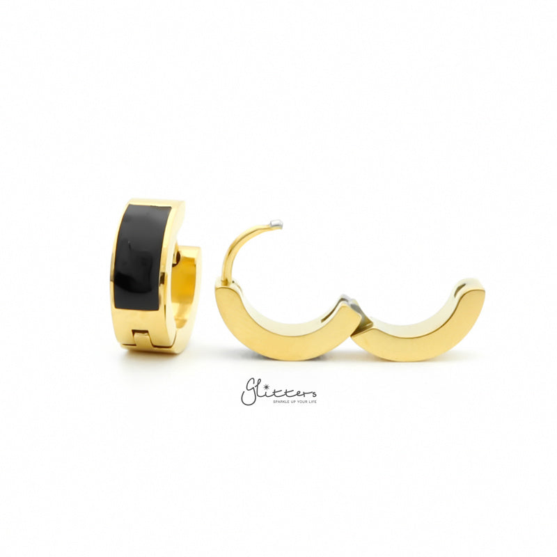 Black Centre Stainless Steel Hinged Hoop Earrings - Gold-earrings, Hoop Earrings, Huggie Earrings, Jewellery, Men's Earrings, Men's Jewellery, Stainless Steel-er1541-g3_800-Glitters