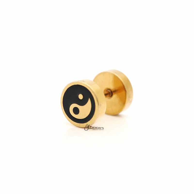 Yin Yang Fake Plug Earring - Gold-Body Piercing Jewellery, earrings, Fake Plug, Jewellery, Men's Earrings, Men's Jewellery, Stainless Steel-fp0163-G-3_800-Glitters