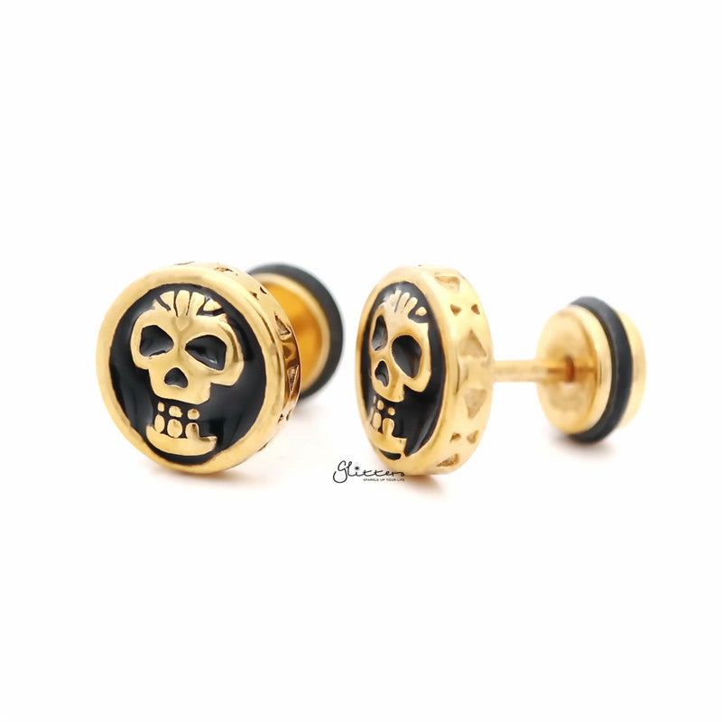 Skull Design Fake Plug Earring - Gold-Body Piercing Jewellery, earrings, Fake Plug, Jewellery, Men's Earrings, Men's Jewellery, Stainless Steel-fp0164-g-3_800-Glitters