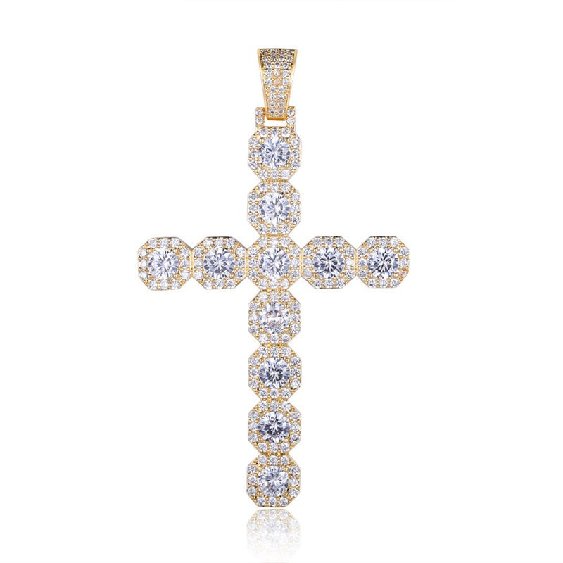 Iced Out Cross Pendant - Gold-Hip Hop, Hip Hop Pendant, Iced Out, Jewellery, Men's Necklace, Necklaces, Pendants, Women's Jewellery, Women's Necklace-nk1057-g-800-Glitters