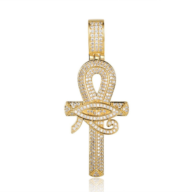 Iced Out Eye of Horus Ankh Cross Pendant - Gold-Hip Hop, Hip Hop Pendant, Iced Out, Jewellery, Men's Necklace, Necklaces, Pendants, Women's Jewellery, Women's Necklace-nk1061-g-800-Glitters