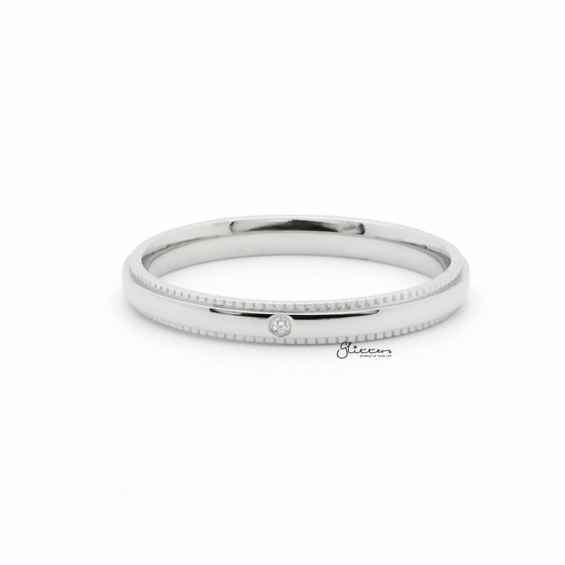 Stainless Steel CZ Inlay Band Ring - Silver-Cubic Zirconia, Jewellery, Rings, Stainless Steel, Stainless Steel Rings, Women's Jewellery, Women's Rings-rg0148_1__1-Glitters