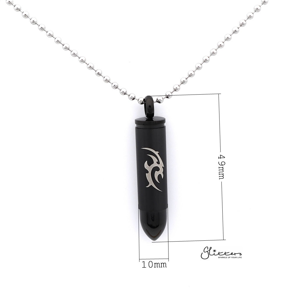 Stainless Steel Openable Bullet Pendant with Flame pattern - Keepsake | Memorial-Jewellery, Men's Jewellery, Men's Necklace, Necklaces, Pendants, Stainless Steel, Stainless Steel Pendant-sp0247_1000-01_New-Glitters