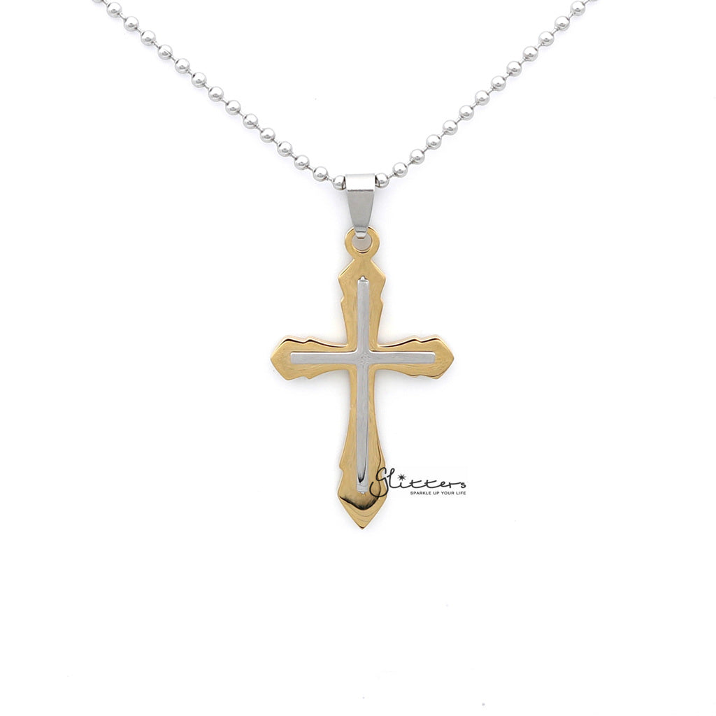 Stainless Steel Double Layer Cross Pendant-Jewellery, Men's Jewellery, Men's Necklace, necklace, Necklaces, Pendants, Stainless Steel, Stainless Steel Pendant-sp0265_1000-04-Glitters