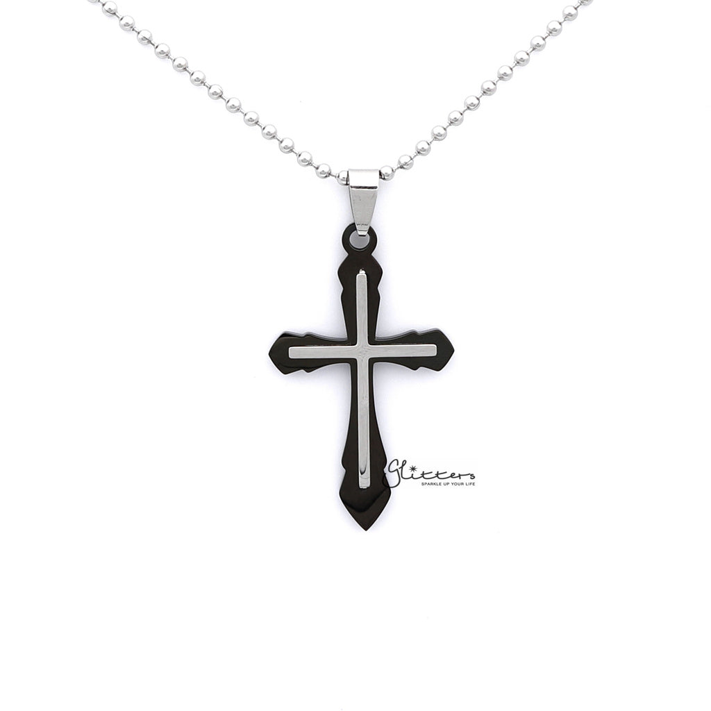 Stainless Steel Double Layer Cross Pendant-Jewellery, Men's Jewellery, Men's Necklace, necklace, Necklaces, Pendants, Stainless Steel, Stainless Steel Pendant-sp0265_1000-05-Glitters