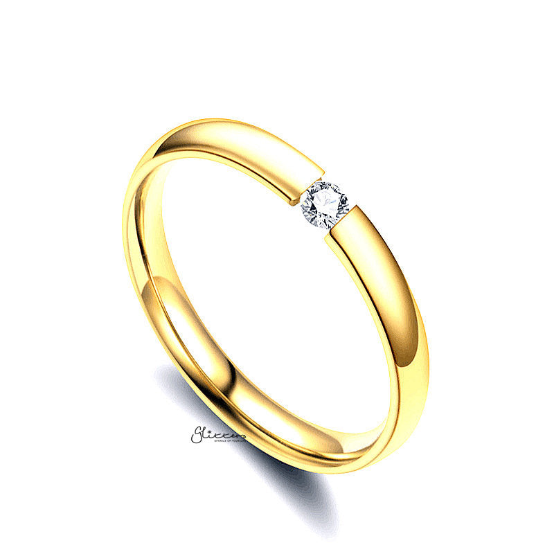 Tension Set CZ 3mm Wide Glossy Mirror Polished Band Ring - Gold-Cubic Zirconia, Jewellery, Rings, Stainless Steel, Stainless Steel Rings, Women's Jewellery, Women's Rings-sr0279-800-Glitters