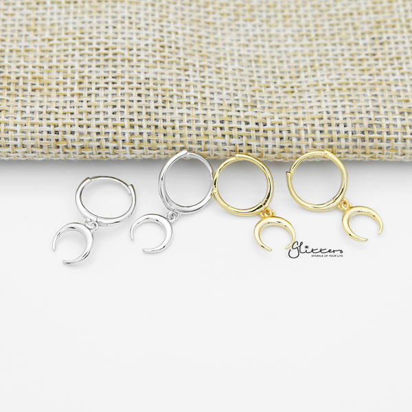 925 Sterling Silver Dangle Crescent Moon One-Touch Huggie Hoop Earrings-earrings, Hoop Earrings, Jewellery, Women's Earrings, Women's Jewellery-sse0380-a_600-Glitters