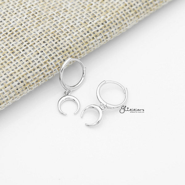 925 Sterling Silver Dangle Crescent Moon One-Touch Huggie Hoop Earrings-earrings, Hoop Earrings, Jewellery, Women's Earrings, Women's Jewellery-sse0380-s_600-Glitters