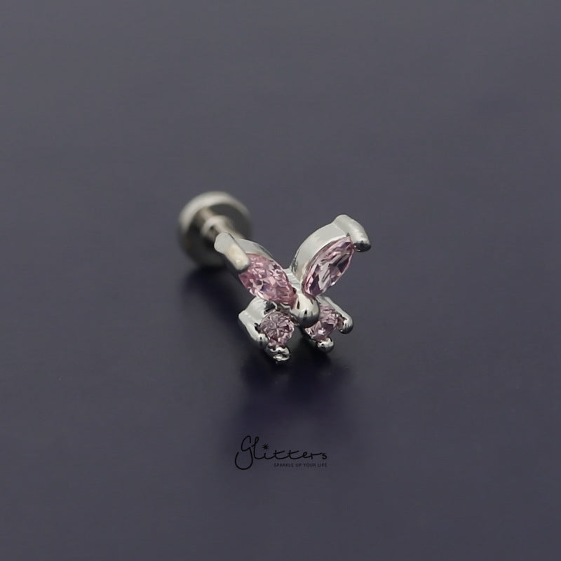 Prong Set CZ Butterfly Tragus Cartilage Barbell Stud - Pink-Body Piercing Jewellery, Cartilage, Cubic Zirconia, Jewellery, Tragus, Women's Earrings, Women's Jewellery-tg0130-p-3_800-Glitters